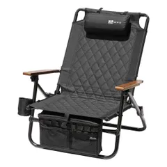 【特価商品】リクライニングチェア アウトドア 折りたたみチェア 焚き火 WAQ-RLC1 リクライニングローチェア アイアン Chair ドリンクホルダー Low Reclining (BLACK(ブラック)) WAQ