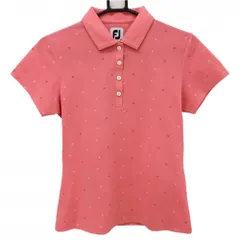 【超美品】フットジョイ 半袖ポロシャツ ピンク×白 ロゴ総柄 レディース M ゴルフウェア FootJoy