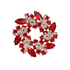 花輪ブローチ ピン バウヒニア  胸飾り 花柄  ラウンドフラワー  ビンテージ/キラキラ/おしゃれ/ファッション スーツ/コート 女性用    ジュエリーアクセサリー（ゴールド + レッド）