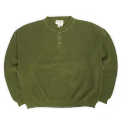 エディーバウアー Eddie Bauer 90s 90年代 ヘンリーネック コットンニット リブ編み 無地 白タグ オールド OLD USA ヴィンテージ アメリカ 古着 メンズ ニット セーター オリーブ L【中古】
