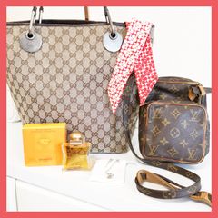 【超得】送無!本物チェック済!ハイブランドバッグ小物5点セット!美品あり！まとめ売りモノグラム柄 LVルイヴィトンアマゾン GUCCIグッチ GG柄トートバッグHERMESエルメス 香水ショルダーバッグ４℃ネックレス