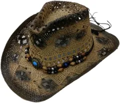 TSショップ テンガロンハット カウボーイハット 麦わらハット 麦わら帽子 ウエスタンハット ストローハット ジャズハット ユニセックス アウトドア(カーキ,  Free Size)