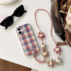 チェック柄 iphone16ケース ストラップ付き 人気 iphoneケース 肩掛け iphone15proケース 秋冬 iphone14ケース iphone13proケース  #0509