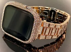Rosegold★アップルウォッチ　キラキラ　フルダイヤバンド　ステンレスベルトカバー　ケースセット　AppleWatch用専用　Box入り　最高ランク
