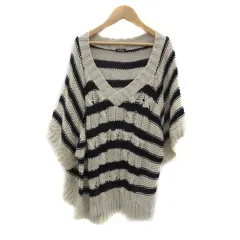 ジャーナルスタンダード JOURNAL STANDARD ニット カットソー 七分袖 ドルマンスリーブ Vネック ボーダー柄 ローゲージ 麻 リネン ライトベージュ 紺 ネイビー /YS23