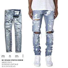 mnml デニム ジーンズ メンズ 春夏秋冬用 インディゴライトブルー 大きいサイズ ミニマル ジーパン Gパン パンツ スリム 細身 ストレッチ おしゃれ 無地 シンプル 裾ファスナー ブリーチ ファッション ストリート系 ハイ M2017-D215