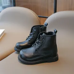 ☆ ブラック ☆ 21(13.5cm) ☆ キッズブーツ pkv125 キッズ ブーツ ショート 女の子 キッズシューズ シューズ 子供靴 レースブーツ 袴ブーツ ショートブーツ フォーマルシューズ PUレザー 厚底 フォーマル 編み上げ 子供 子ども こども