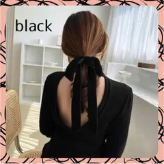 ベロアリボン 黒 ブラック ヘアゴム 韓国 ビックリボン 大きめ ベルベット