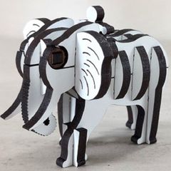 パズル造形　ミニチュア動物「ゾウ」　シート貼りＭＤＦスーパーホワイト（白）