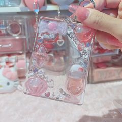 No.241  トレカデコケース　B8サイズ　フォトインキーホルダー   ピンク　トロピカル　夏　レジンデコ　推し活グッズ