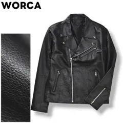 【本革】 ウォルカ WORCA 牛革 カウハイド ダブル ライダース レザー ジャケット ジップアップ 総裏地 革ジャン ブルゾン ジャンパー L ブラック アメリカン カジュアル バイカー ストリート メンズ