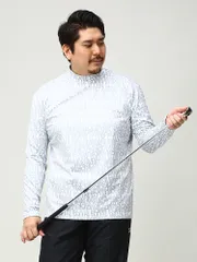 長袖 Tシャツ 大きいサイズ メンズ ゴルフ 裏微起毛 総柄 ハイネック スポーツ ホワイト/ブラック 3L-6L MIZUNO ミズノ ホワイト