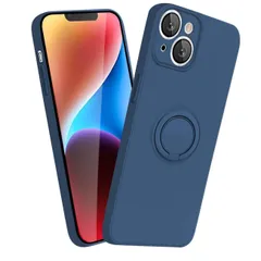 MiaoKeDa iPhone 13 mini ケース シリコーン リング 耐衝撃 スマホケース いpほね 13 mini リング付き TPU 車載ホルダー ストラップホール付き メッキ ブルー