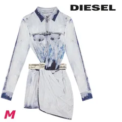 新品・未使用 ディーゼル DIESEL ドレスシャツミニワンピース レディース ベルト付き デニム風プリント スリムフィット D-HANNE