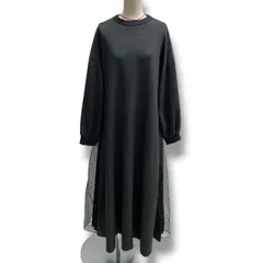 CAROLINA GLASER カロリナグレイサー 異素材スリットロングワンピース ドレス ワンピース BEAMS ビームス フロッキー ドット柄 チャコールグレー ブラック 灰色 黒 レディース 秋 ゴーゴー古着久喜倉庫店 23 No.北766