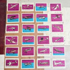 454・【在庫1点限り】マッチラベル　チェコ　プロペラ機B　24柄　1966年頃　　レア　アンティーク　ラベルシート 切手趣味週間　コレクション　海外ヴィンテージ　蚤の市　海外アンティーク　図鑑　コレクション　ラベル　海外紙物　チェコ