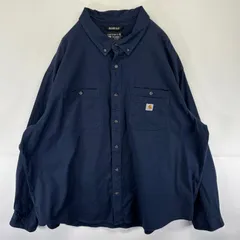 古着 カーハート Carhartt 長袖シャツ ボタンダウン ワンポイントロゴ 胸ポケット ワークシャツ XXXXL  ネイビー メンズ