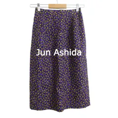 美品 Jun Ashida ジュンアシダ タイトスカート イージースカート アニマル柄 総柄 ロング丈 ウール×シルク パープル サイズ6 レディースのサムネイル
