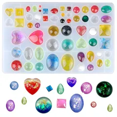 5WYOUKE シリコンモールド 58種 レジン モールド 宝石 楕円 半円 水滴 ハート 丸 四角 レジン イヤリング ネックレス ペンダント uvレジン 型 かわいい モールド 様々 宝石 0