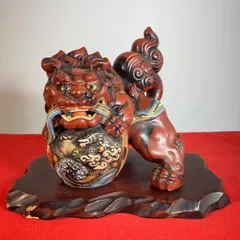 陶器製 獅子像 置物　赤金　九谷焼　美品 九谷焼獅子置物 - アンティーク山本商店
