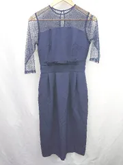 ◇ ⊂ Andemiu アンデミュウ シンプル系 長袖 膝下丈 ワンピース サイズM ネイビー系 レディース E  【1507250007463】