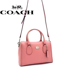COACH ミニ サッチェル 2WAY オールレザー キャリーオール クロスボディ ショルダー紐調整可能 肩掛け 斜め掛け 手提げ ロゴ金具 ショルダーストラップ ロゴチャーム付き ピンク