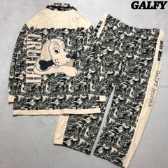 GALFY セットアップ トラックスーツ トラックジャケット × トラックパンツ ジャージ ベロア 別珍 コーデュロイ 和柄 渦 ビッグロゴ FREEサイズ 白系 オフホワイト ガルフィー