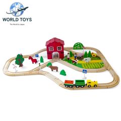 木製トロッコ列車　アニマルファームセット　77PCS　食品衛生法適合品　知育玩具 ワールド　トーイズ
