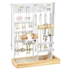 ホワイト Iptienda アクセサリースタンド 大容量 ネックレススタンド 人気 ピアススタンド ピアス置き おしゃれ ジュエリー収納 プレゼント 女性 人気 腕時計 指輪 ネックレス イヤリング スタンド (ホワイト)