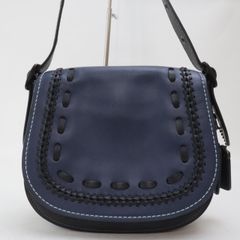 2404-20 コーチ 20115 ショルダーバッグ サドルバッグ COACH グラブタンレザー製 ネイビー×ブラック フラップ