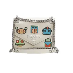 【名東】プラダ ロボットモチーフ チェーンショルダーバッグ サフィアーノ  1BD127 アイボリー系 レディース