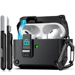 【特価セール】ブラック - 用 (2023/2022/2019) ケース 2 Pro Pro AirPods AirPods フルボディ耐衝撃ハード保護カバー 安全なロッククリップ付き、自動ポップアップケース 世代ケースカバー 2/1 第 RFUNGUANGO