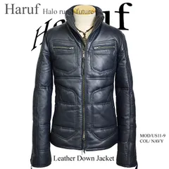 【送料無料】ダウンジャケット ダウンコート メンズ 本革 革ジャン  シングルライダースジャケット レザーダウン シンプル 本革ジャケット 本革コート ラムレザー 皮ジャン 本物ダウン メンズアウター 大きいサイズあり ネイビー 紺 秋冬 US119NAVY