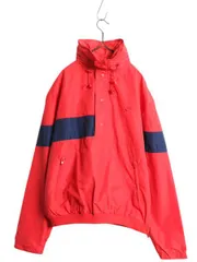【お得なクーポン配布中!】 90s ナイキ ハーフジップ ナイロン ジャケット メンズ L / 古着 NIKE 初期 銀タグ オールド プルオーバー 収納フード スウッシュ 赤 当時物