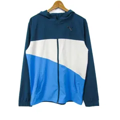 プーマ ウィンドブレーカー ナイロンジャケット スポーツウエア アウター メンズ Mサイズ ブルー系×ブラック系 PUMA 【中古】