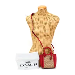 コーチ COACH トループ トート 16 PVC / レザー シグネチャー 84228 2WAYバッグ 肩掛け ショルダーバッグ ミニトート ハンドバッグ ミニバッグ レディース ブラウン / レッド 美品 中古 mba28012