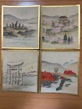 色紙　木村関泉筆　四季山水図　春夏秋冬4枚　骨董　真作 (s31501)