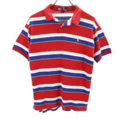 ポロバイラルフローレン 90s USA製 オールド ボーダー柄 半袖 ポロシャツ L レッド Polo by Ralph Lauren メンズ 古着 【240410】 メール便可