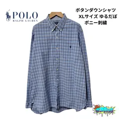 POLO RALPH LAUREN チェック柄 ボタンダウンシャツ XLサイズ ストレッチ素材 ネイビー×ホワイト系 ポロ ラルフローレン アメカジ カジュアル ストリート 古着 C320