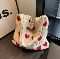ニット トートバッグ ハート A4対応