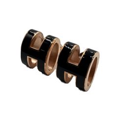 エルメス(HERMES) ポップアッシュ ピアス 黒 ラッカーメタル ローズゴールド金具 中古 レディース アクセサリー ピアス