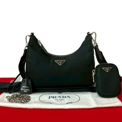 極 美品 袋付 PRADA プラダ Re-Edition 三角ロゴ ナイロン サフィアーノ レザー セミショルダーバッグ ショルダーバッグ ブラック a94-5