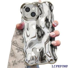 UEEBAI ケース 対応 iPhone 15 6.1 inch 用の ケース ウェーブデザイン スマホカバー 可愛い おしゃれケース カラフルケース TPUカバー カーリーウェーブケース 軽量 薄型 グリッター 光沢カバー 耐衝撃ケース シルバー 1629