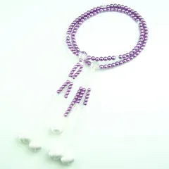 数量限定 Mサイズ アクリル製水晶仕立 9寸 SGI数珠 男性女性用 SGI ＰＣパール念珠 praying 創価学会用 beads 数珠 (ラベンダー 妙蓮花 白色手毬房)