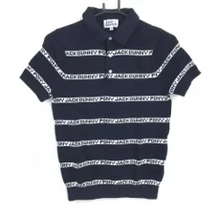 【美品】ジャックバニー 半袖ニットポロシャツ ネイビー×白 ロゴボーダー コットン100％  レディース 2(L) ゴルフウェア Jack Bunny