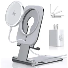 MagSafe充電器 マグネット式 ワイヤレス充電器 【ワイヤレス充電スタンド+ 20W USB-Cアダプター付属】 磁気ワイヤレス充電器 マグセーフ充電器 折り畳み式 角度調節 スマホ充電器iPhone15/14/13/12シリーズ対応 急速ワイヤレス充 0