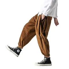 ブラウン_L [KOGARASI] ワイドパンツ メンズ 袴パンツ コーデュロイ サルエルパンツ 秋 冬 ロング ズボン ビッグシルエット ストライプ 無地 カジュアル おしゃれ ゆったり 大きいサイズ