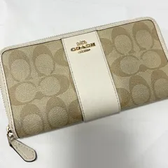 【送料無料】COACH/コーチ/長財布/ウォレット/サイフ/シグネチャー/PVCレザー/ベージュ×アイボリー/中古品