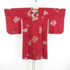 着物コート アンティーク 昔道行 絹 赤色 薔薇模様 レトロ 身丈107cm