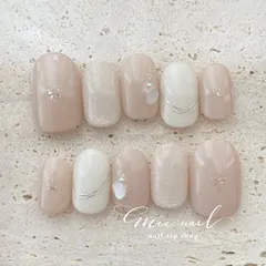 シンプルキラキラのシェルネイル⋆⸜     ネイルチップ　付け爪　ブライダルネイル　白無垢　色打掛　ネイル　ニュアンス